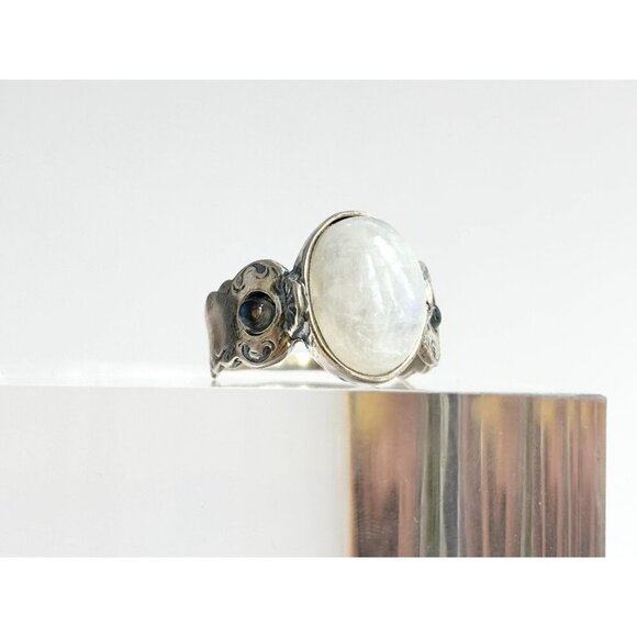 Moonstone Art Deco Sterling Silver Cabochon Israeli Made Vintage Ring - sz 10 - Picture 3 of 10